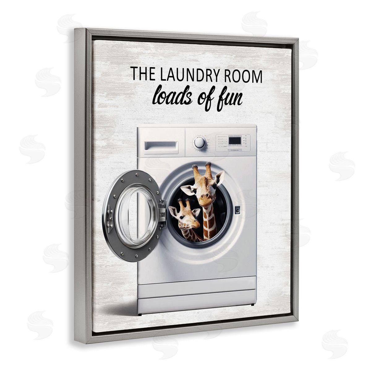 Giraffes & Laundry Load Grey Floating Frame Canvas Wall Art, Home Decor by Lettered and Lined