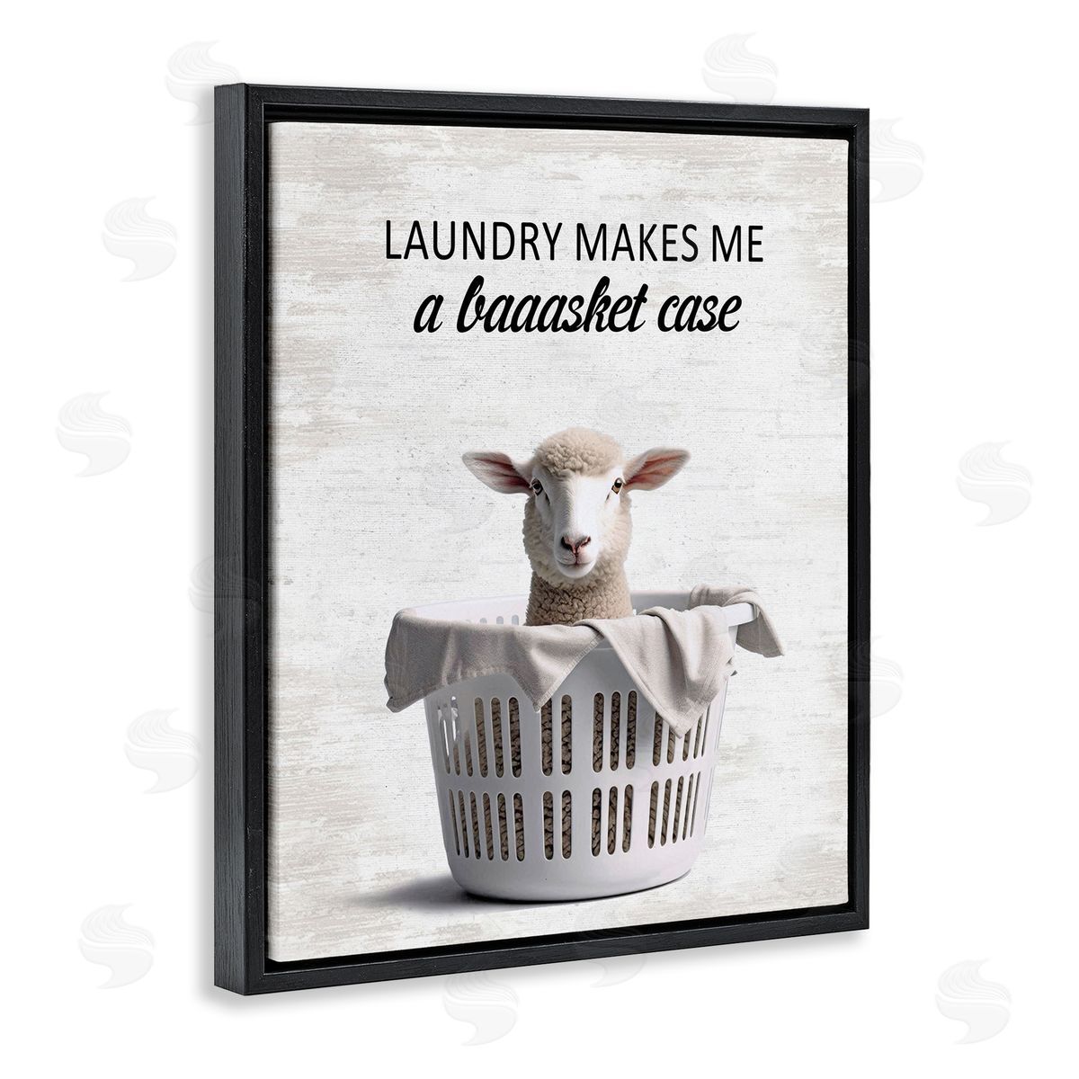 Funny Lamb Laundry Basket Black Floating Frame Canvas Wall Art, Home Decor by Lettered and Lined