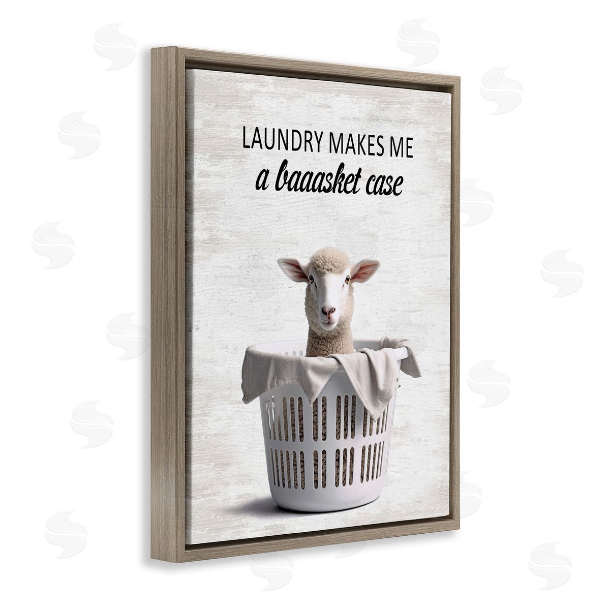 Funny Lamb Laundry Basket Brown Floating Frame Canvas Wall Art, Home Decor by Lettered and Lined
