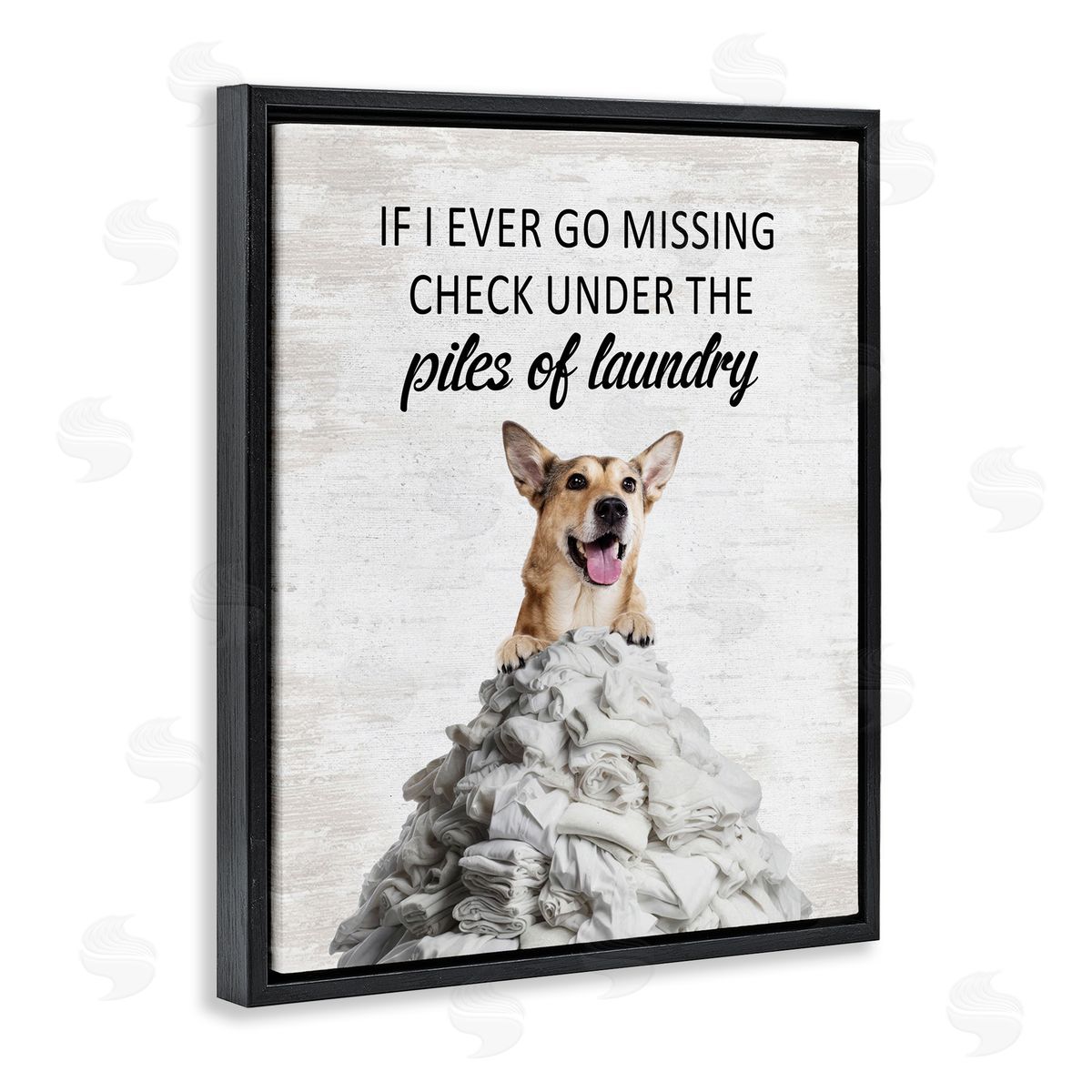 Piles Of Laundry Dog Black Floating Frame Canvas Wall Art, Home Decor by Lettered and Lined