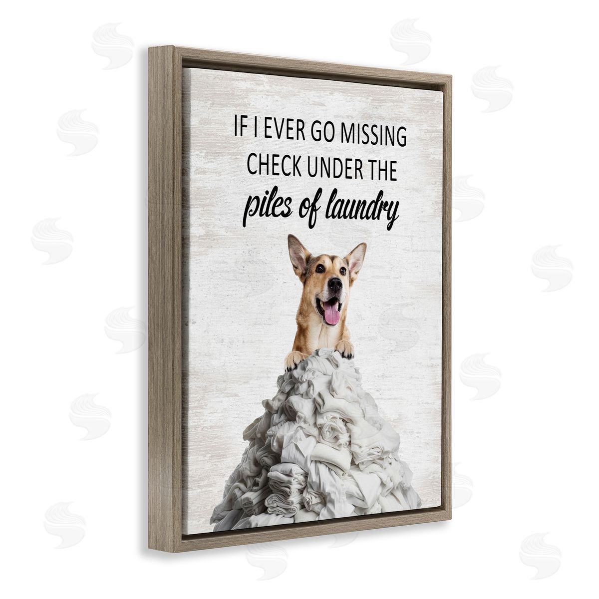 Piles Of Laundry Dog Brown Floating Frame Canvas Wall Art, Home Decor by Lettered and Lined