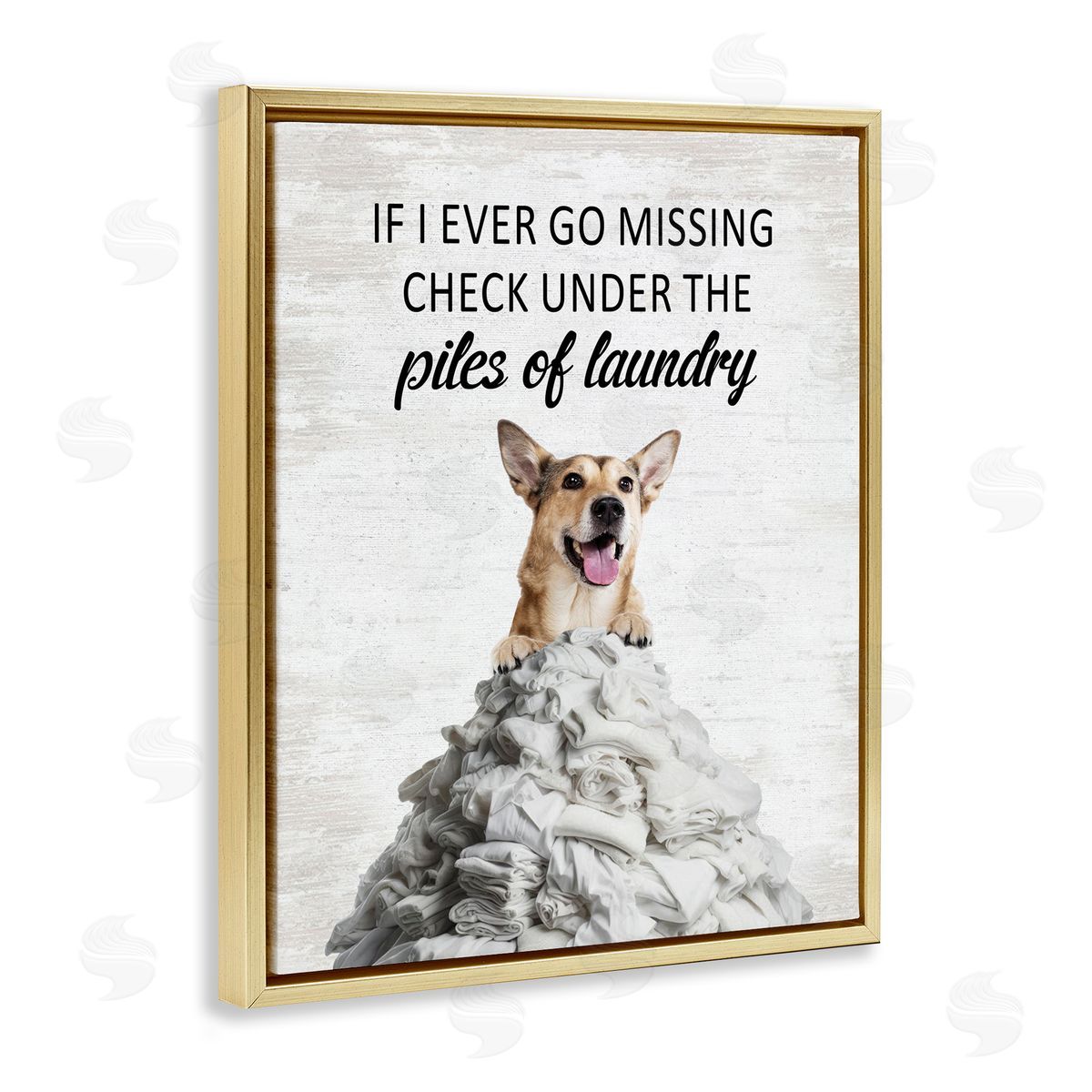 Piles Of Laundry Dog Gold Floating Frame Canvas Wall Art, Home Decor by Lettered and Lined