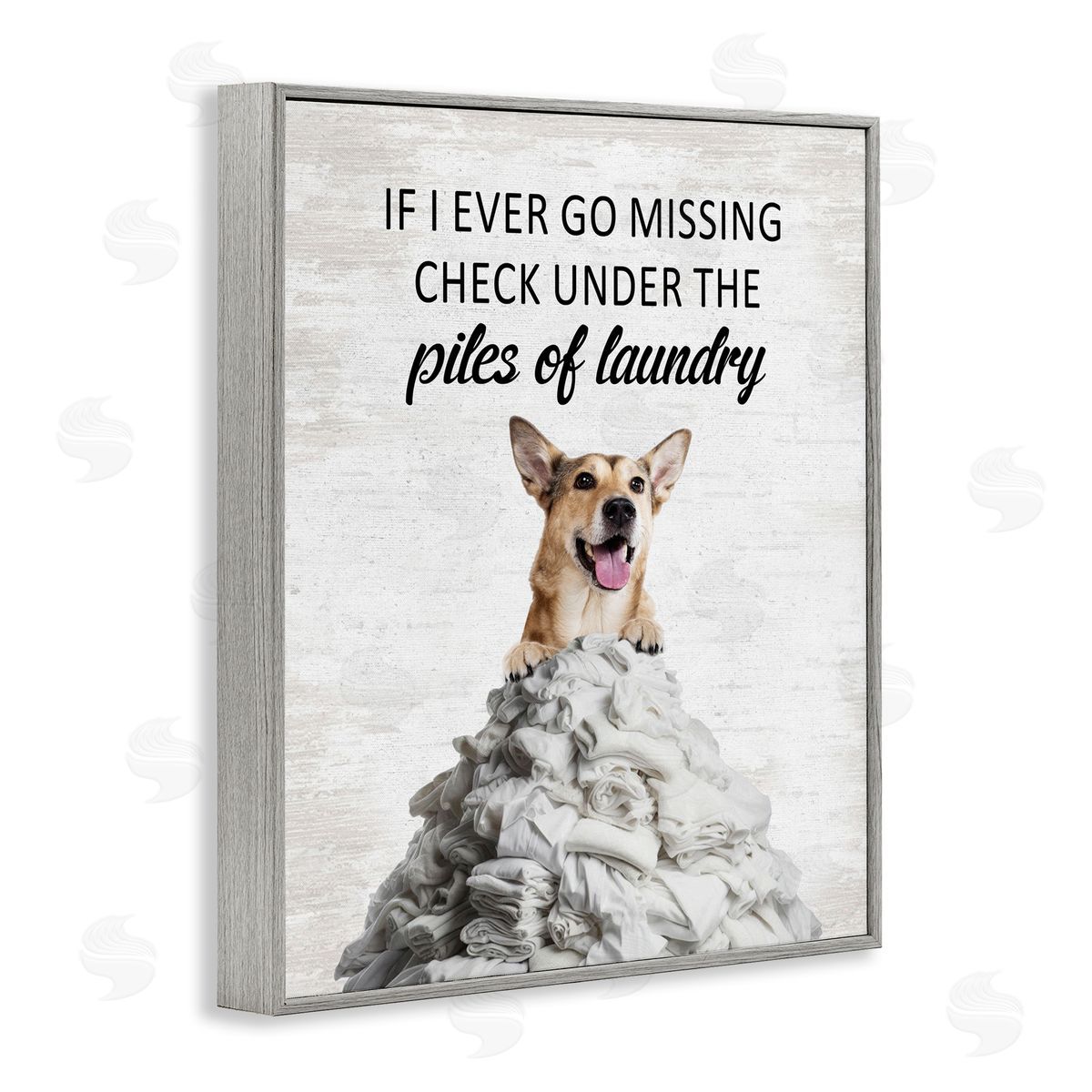 Piles Of Laundry Dog Grey Frame Print Wall Art, Home Decor by Lettered and Lined