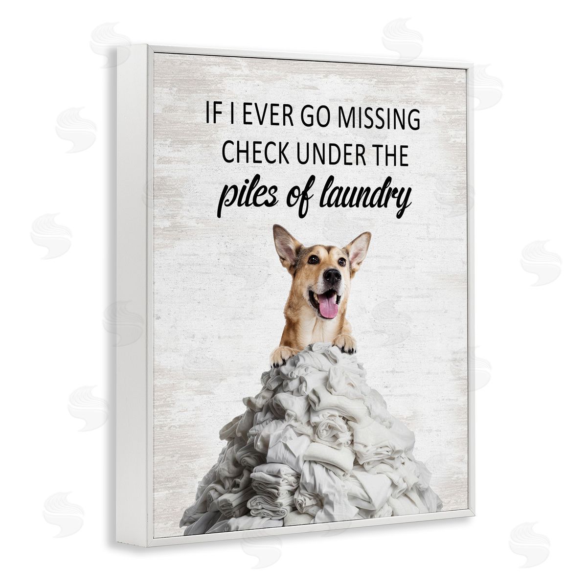 Piles Of Laundry Dog White Frame Print Wall Art, Home Decor by Lettered and Lined