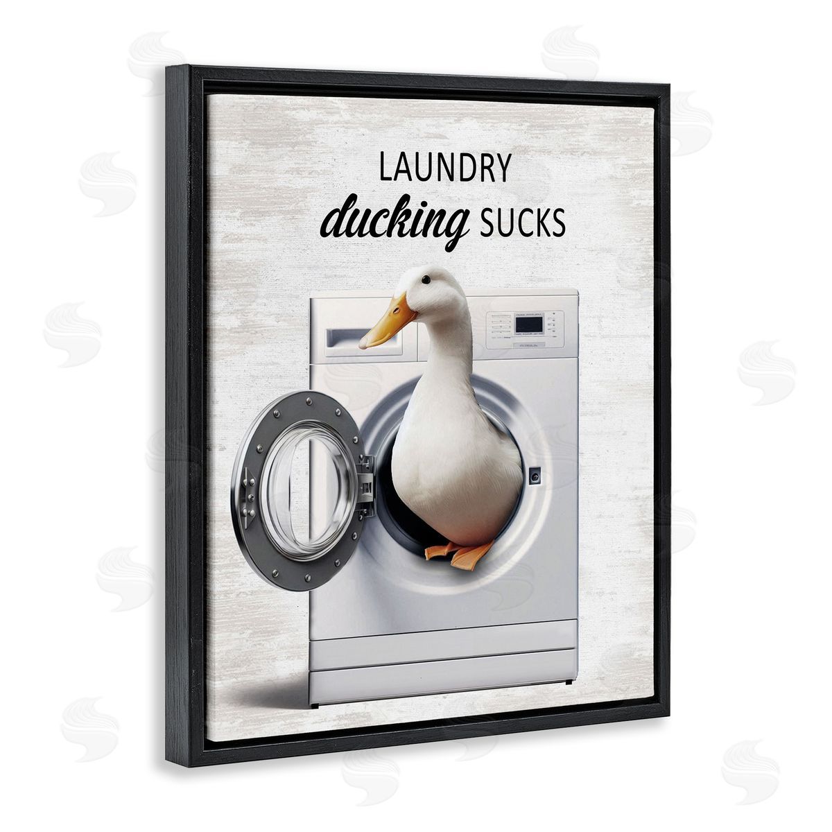 Funny Laundry & Duck Black Floating Frame Canvas Wall Art, Home Decor by Lettered and Lined