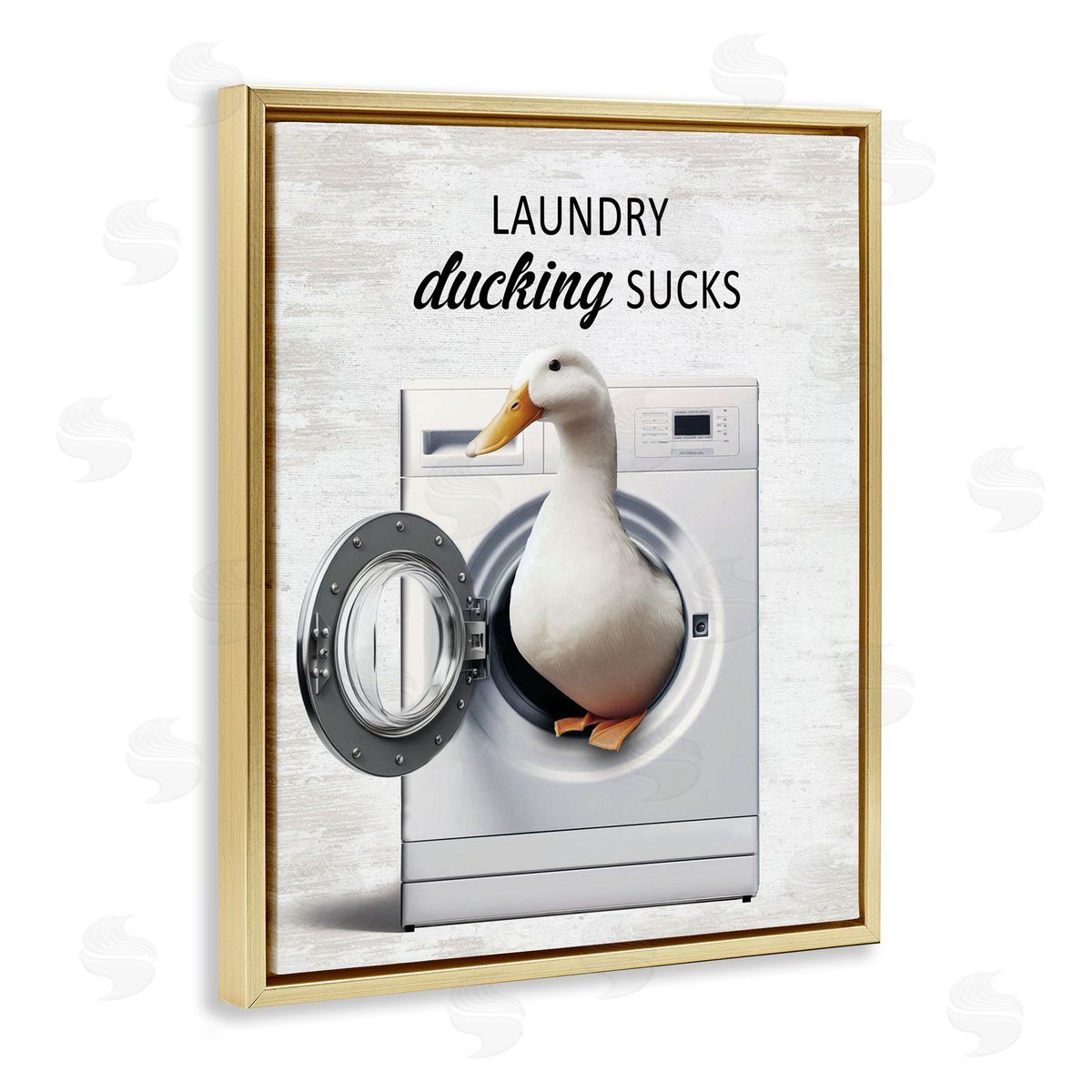 Funny Laundry & Duck Gold Floating Frame Canvas Wall Art, Home Decor by Lettered and Lined