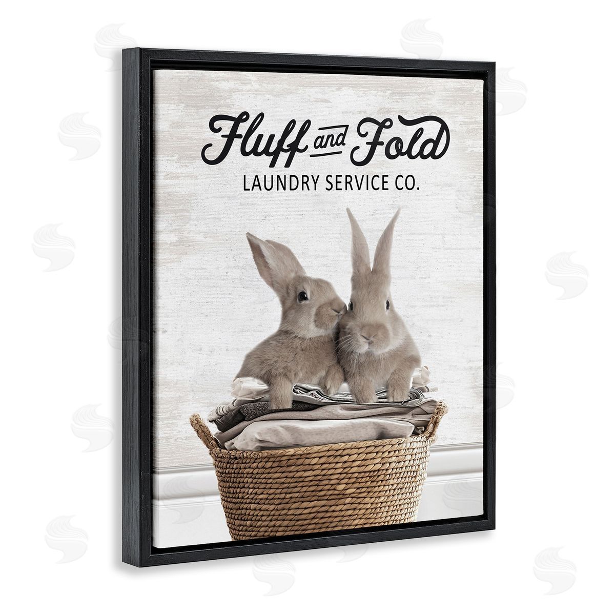Vintage Laundry Service Bunnies Black Floating Frame Canvas Wall Art, Home Decor by Lettered and Lined