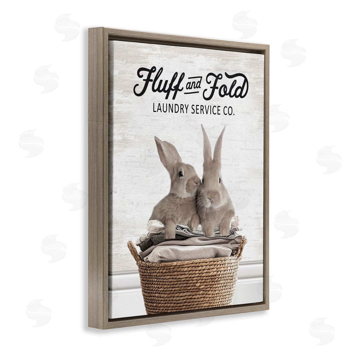 Vintage Laundry Service Bunnies Brown Floating Frame Canvas Wall Art, Home Decor by Lettered and Lined