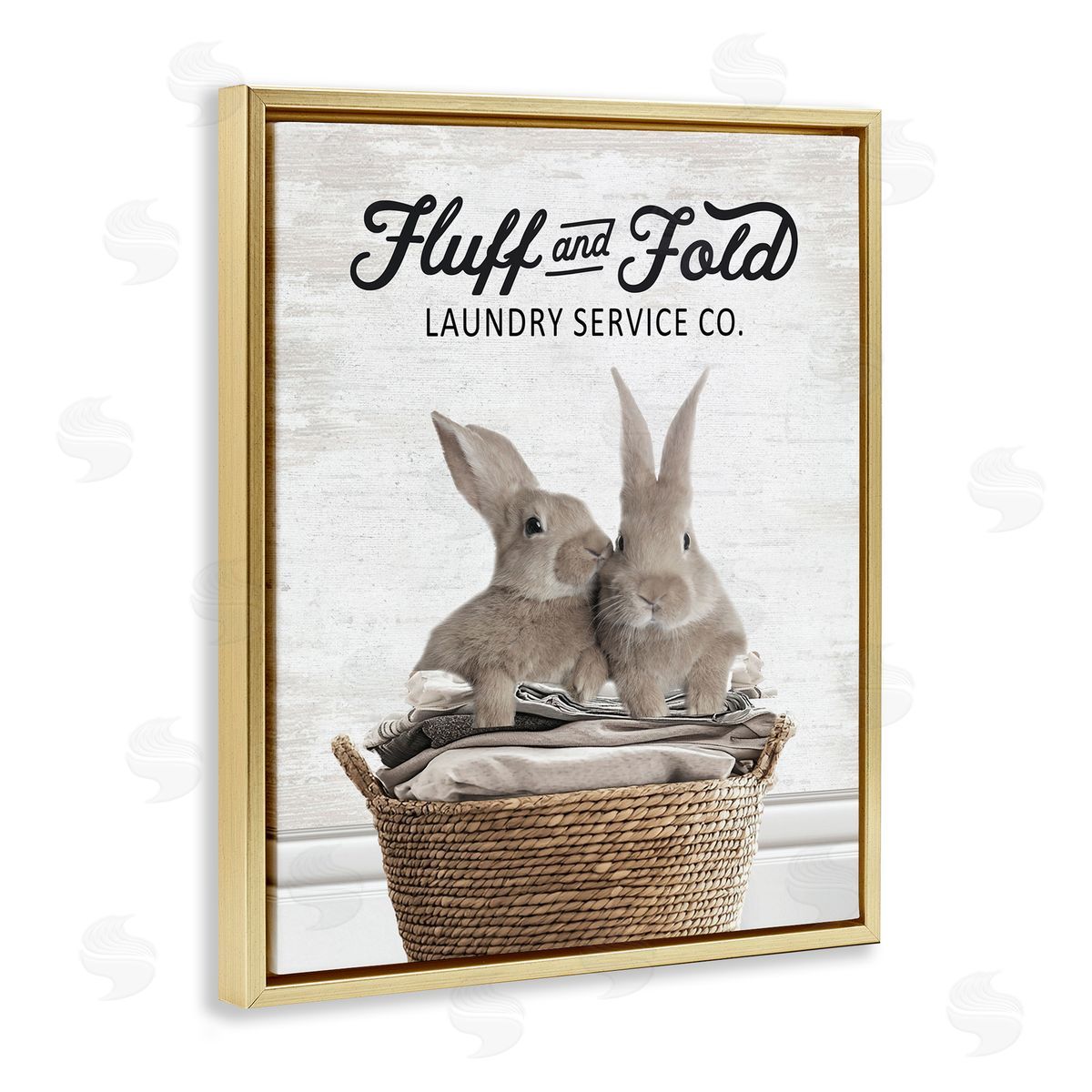 Vintage Laundry Service Bunnies Gold Floating Frame Canvas Wall Art, Home Decor by Lettered and Lined