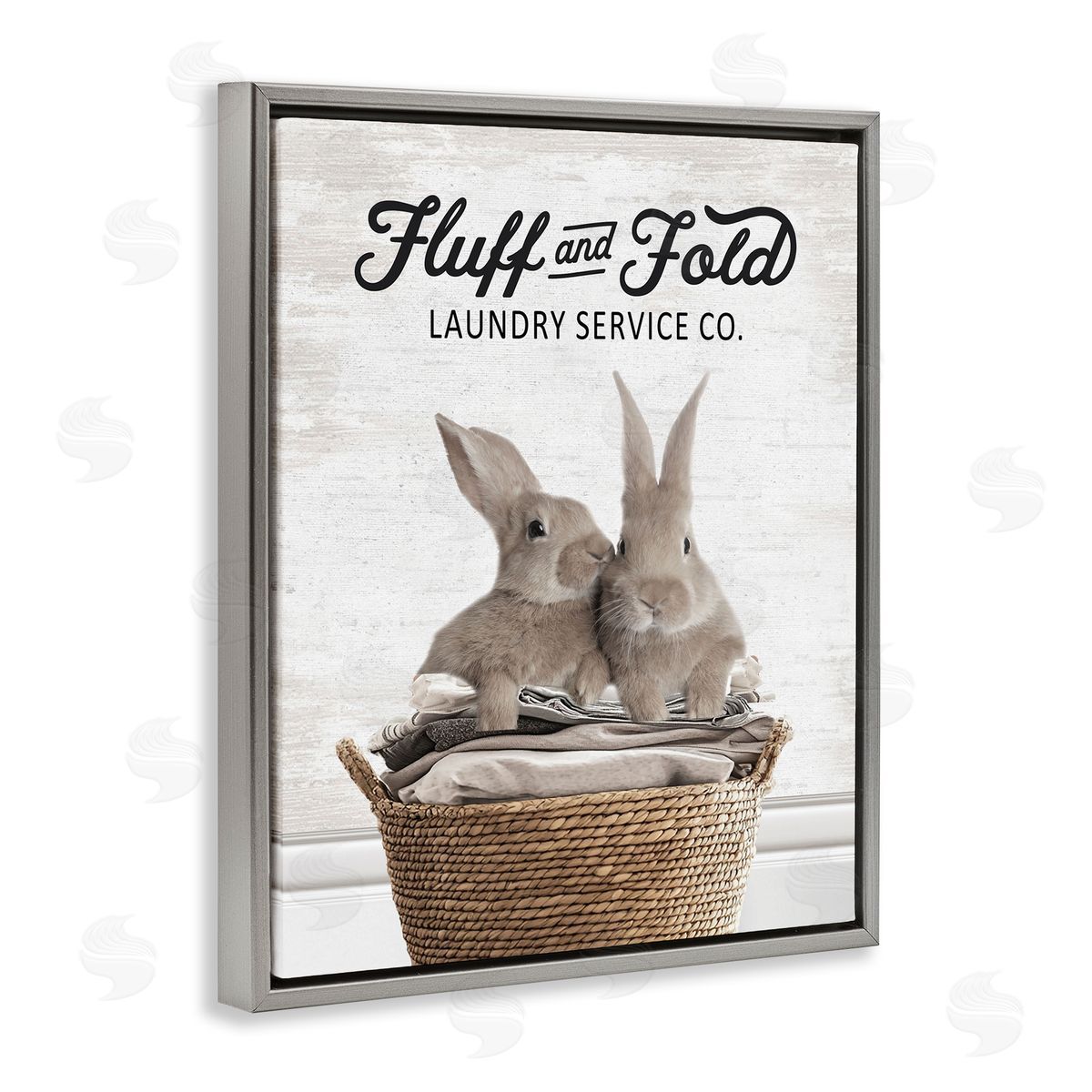 Vintage Laundry Service Bunnies Grey Floating Frame Canvas Wall Art, Home Decor by Lettered and Lined