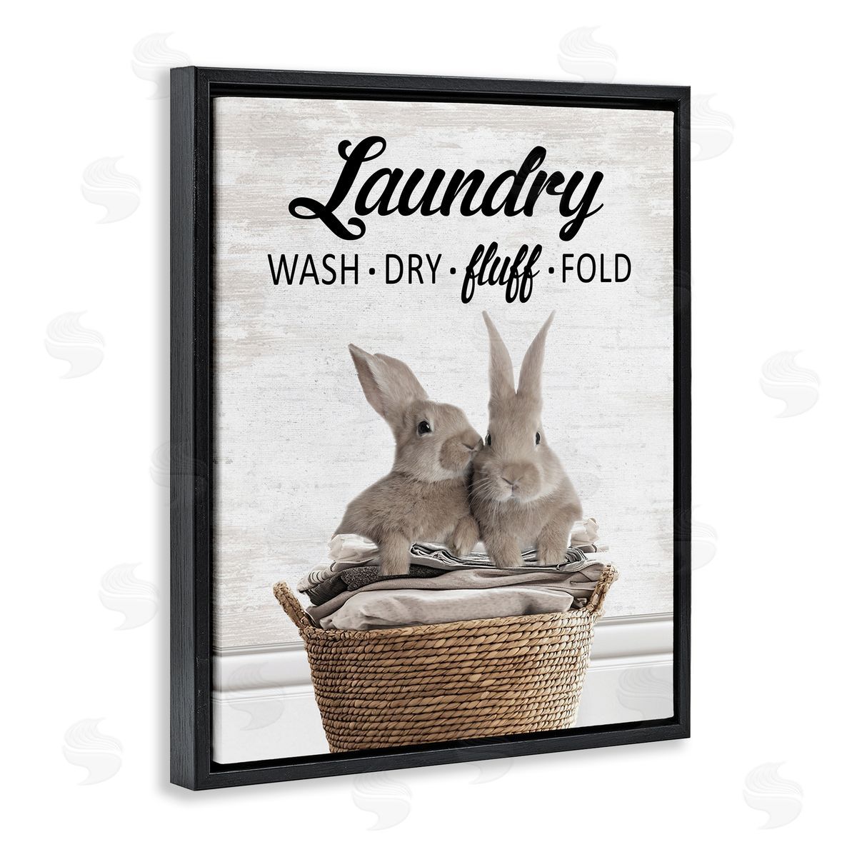 Bunnies & Laundry Basket Black Floating Frame Canvas Wall Art, Home Decor by Lettered and Lined