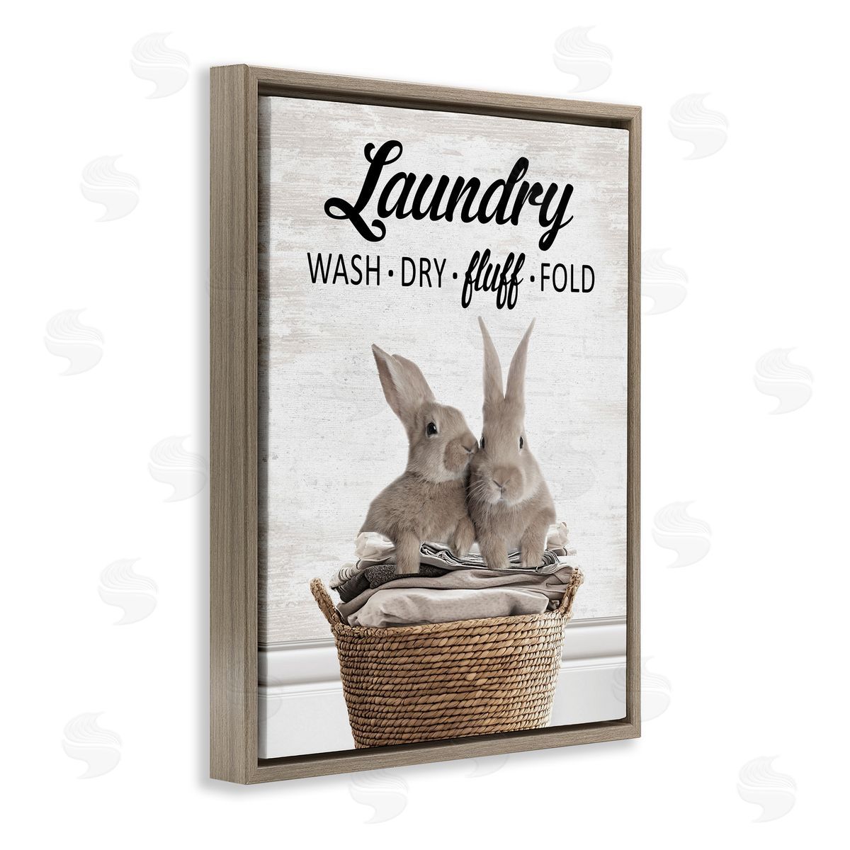 Bunnies & Laundry Basket Brown Floating Frame Canvas Wall Art, Home Decor by Lettered and Lined
