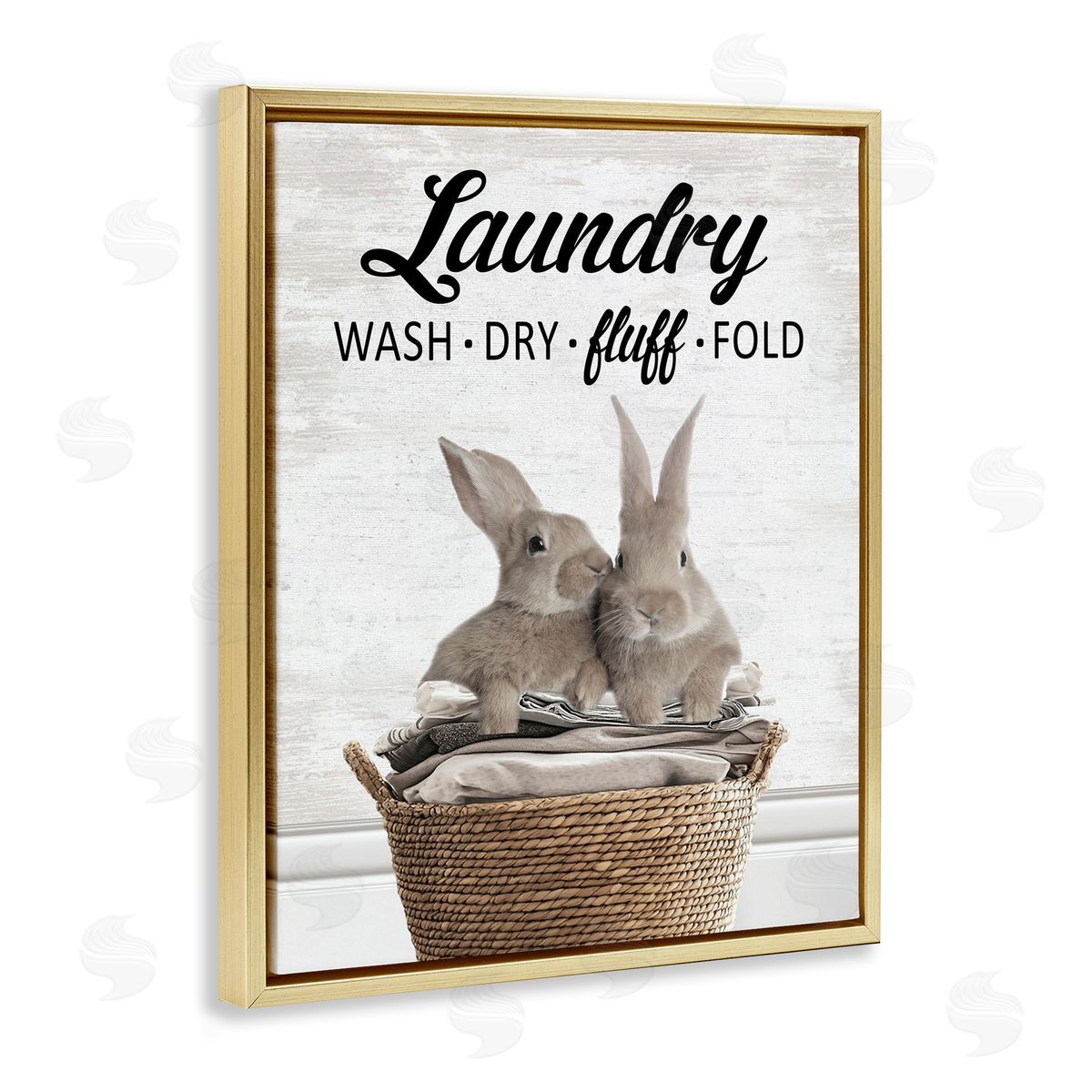 Bunnies & Laundry Basket Gold Floating Frame Canvas Wall Art, Home Decor by Lettered and Lined