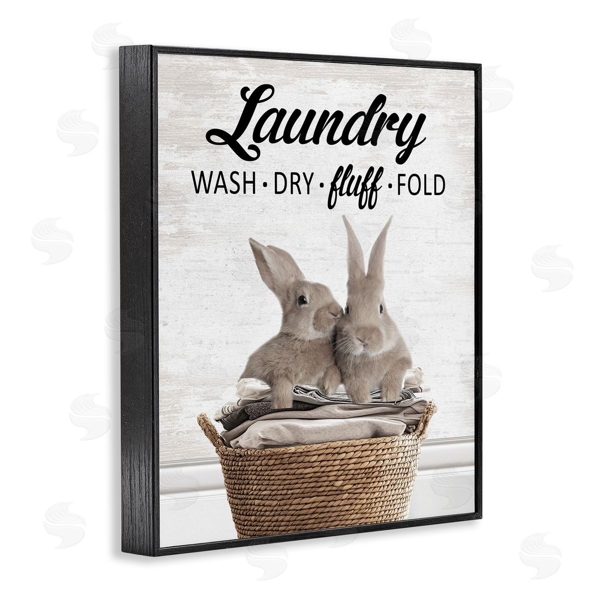 Bunnies & Laundry Basket Black Frame Print Wall Art, Home Decor by Lettered and Lined