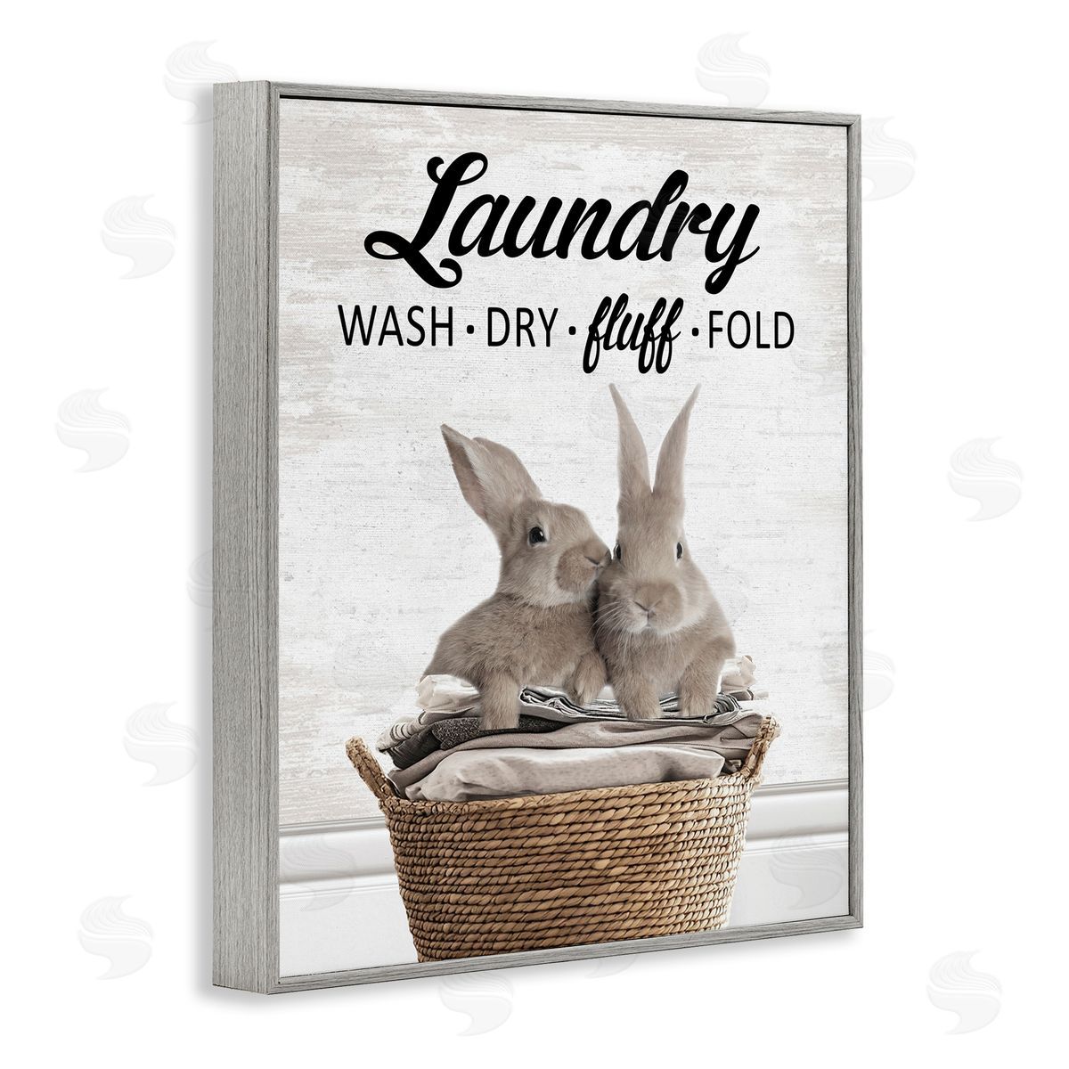 Bunnies & Laundry Basket Grey Frame Print Wall Art, Home Decor by Lettered and Lined
