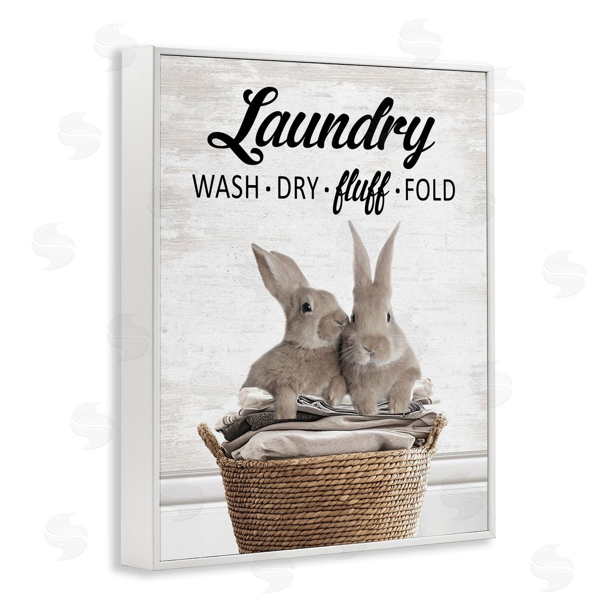 Bunnies & Laundry Basket White Frame Print Wall Art, Home Decor by Lettered and Lined