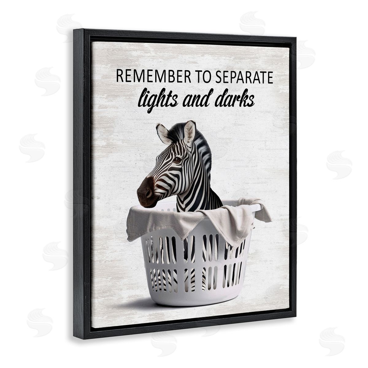 Separate Laundry & Zebra Black Floating Frame Canvas Wall Art, Home Decor by Lettered and Lined