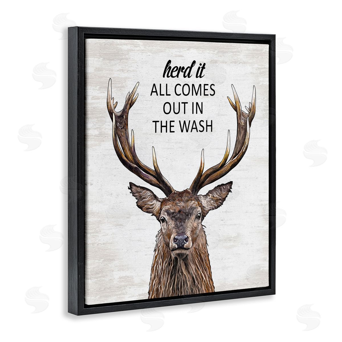 Laundry Deer Pun Black Floating Frame Canvas Wall Art, Home Decor by Lettered and Lined