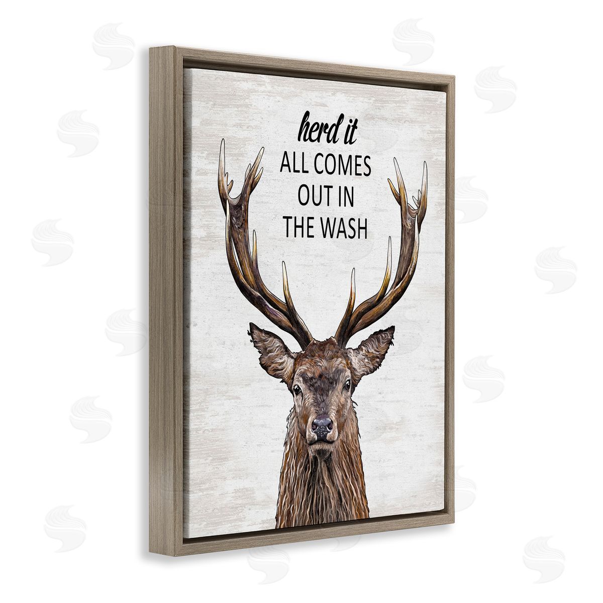 Laundry Deer Pun Brown Floating Frame Canvas Wall Art, Home Decor by Lettered and Lined