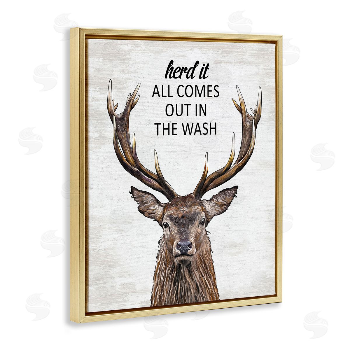 Laundry Deer Pun Gold Floating Frame Canvas Wall Art, Home Decor by Lettered and Lined