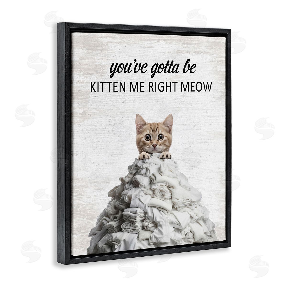 Kitten & Laundry Pile Black Floating Frame Canvas Wall Art, Home Decor by Lettered and Lined