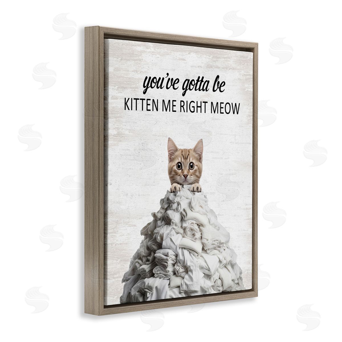 Kitten & Laundry Pile Brown Floating Frame Canvas Wall Art, Home Decor by Lettered and Lined