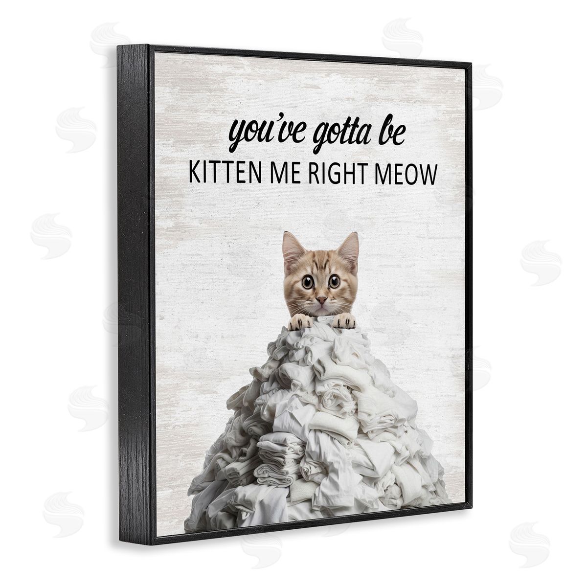 Kitten & Laundry Pile Black Frame Print Wall Art, Home Decor by Lettered and Lined