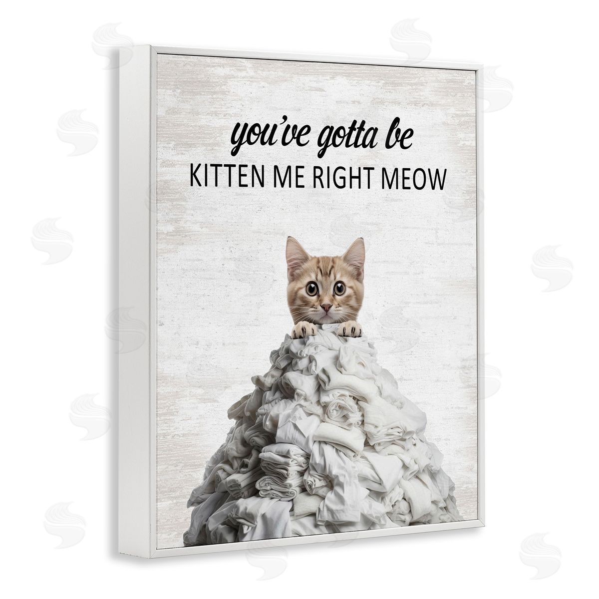 Kitten & Laundry Pile White Frame Print Wall Art, Home Decor by Lettered and Lined