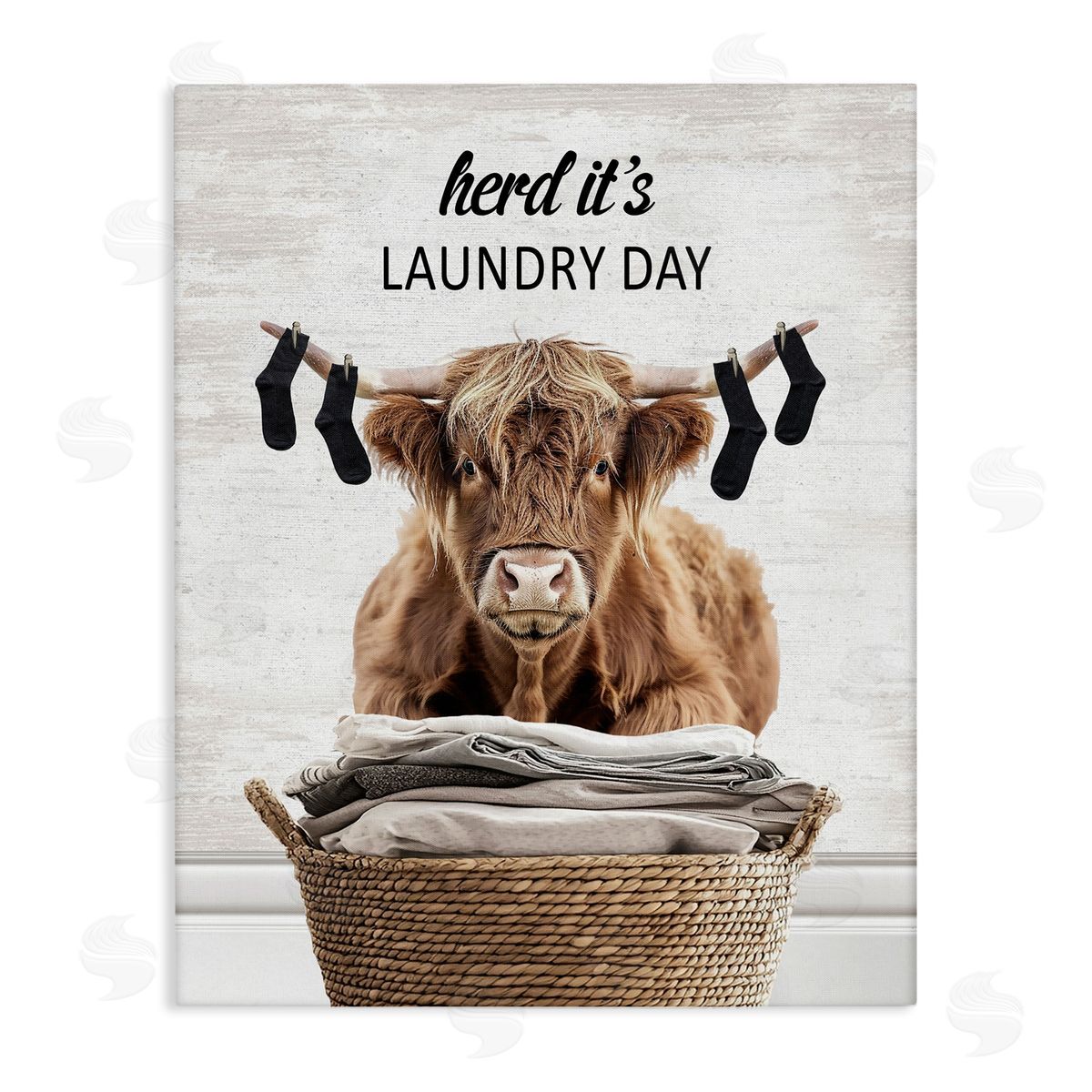 Laundry Cattle with Hanging Socks Canvas Wall Art, Home Decor by Lettered and Lined