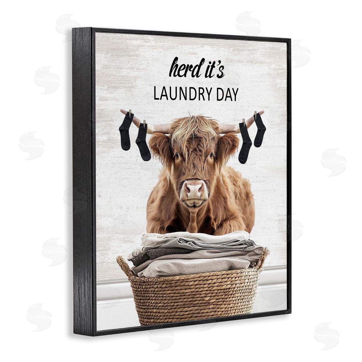 Laundry Cattle with Hanging Socks Black Frame Print Wall Art, Home Decor by Lettered and Lined
