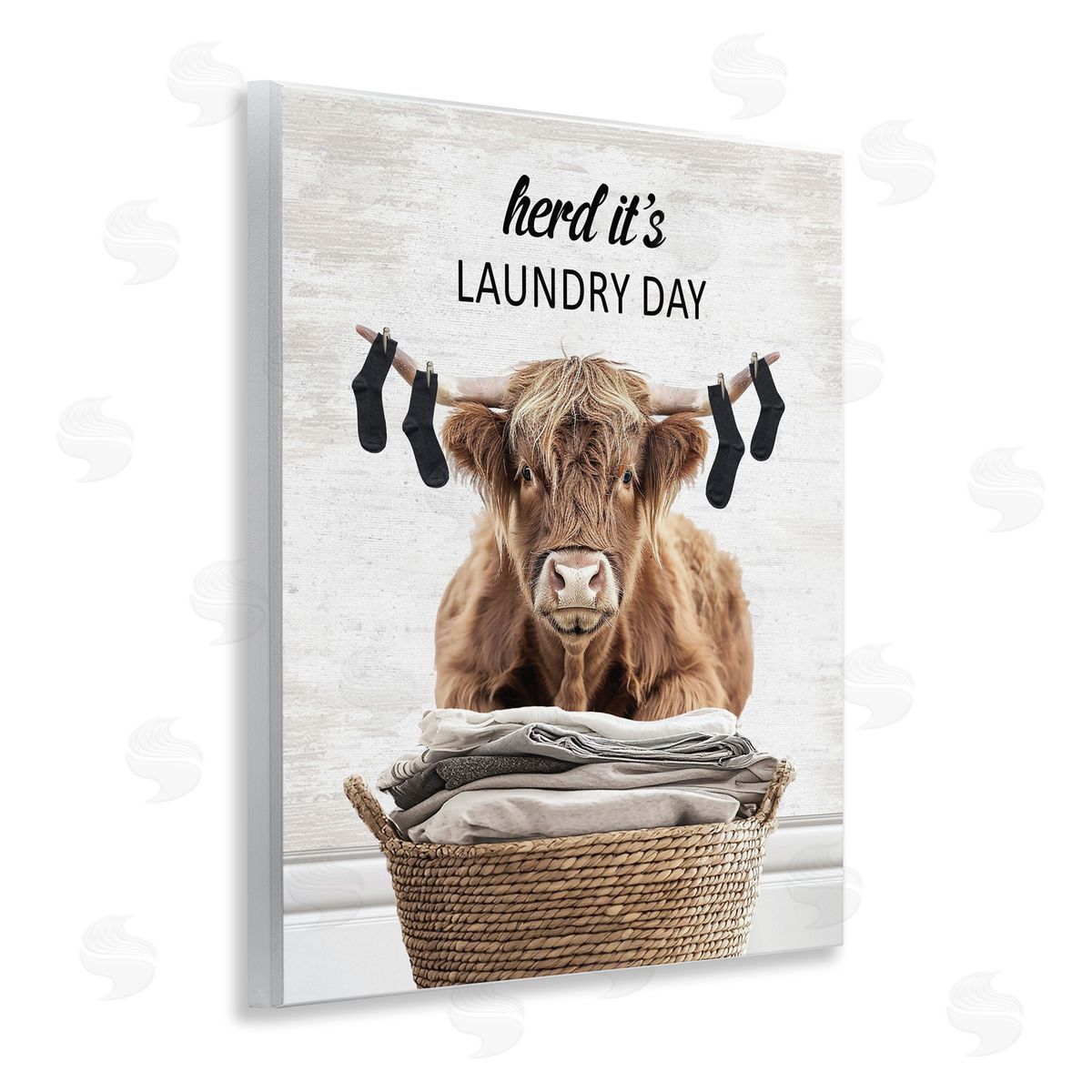 Laundry Cattle with Hanging Socks Wood Plaque Wall Art, Home Decor by Lettered and Lined
