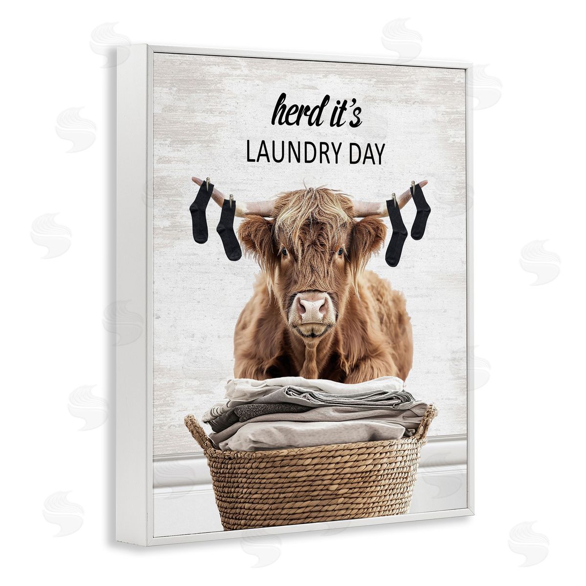 Laundry Cattle with Hanging Socks White Frame Print Wall Art, Home Decor by Lettered and Lined