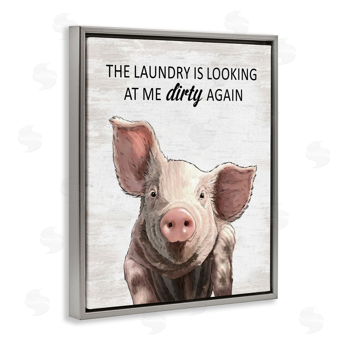 Funny Dirty Laundry Pig Grey Floating Frame Canvas Wall Art, Home Decor by Lettered and Lined