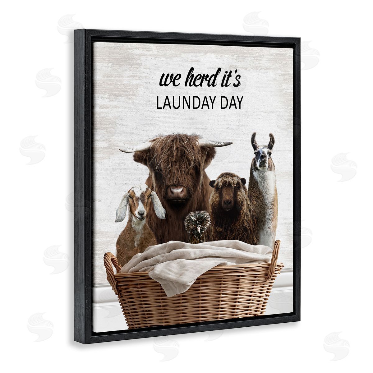 Herd It's Laundry Day Animals Black Floating Frame Canvas Wall Art, Home Decor by Lettered and Lined