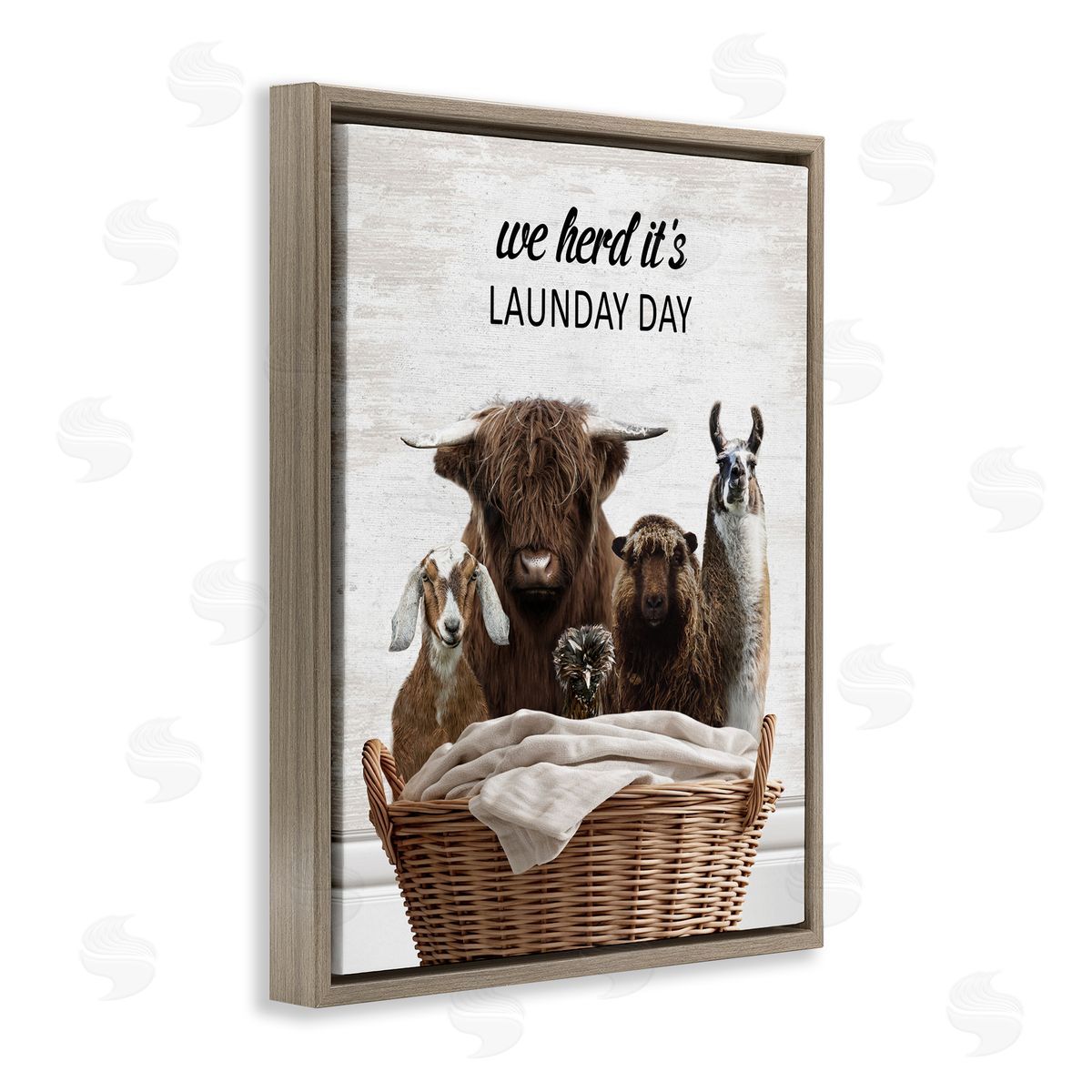 Herd It's Laundry Day Animals Brown Floating Frame Canvas Wall Art, Home Decor by Lettered and Lined