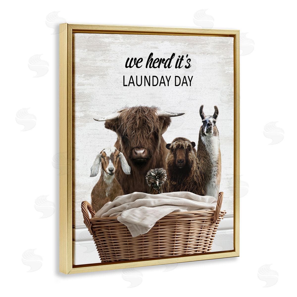 Herd It's Laundry Day Animals Gold Floating Frame Canvas Wall Art, Home Decor by Lettered and Lined