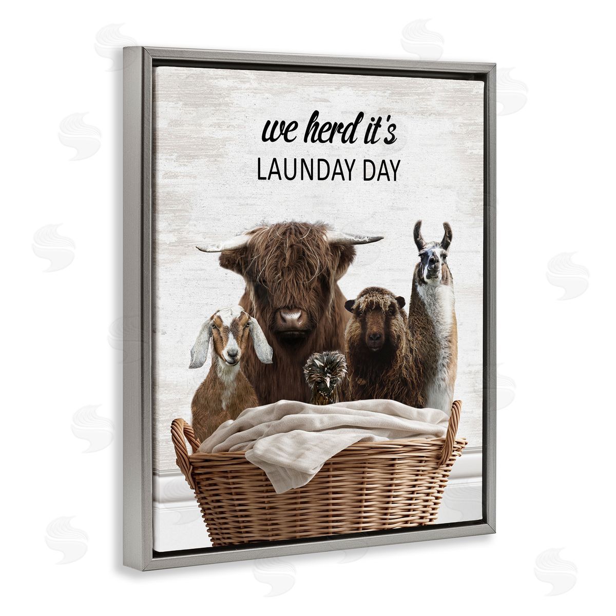 Herd It's Laundry Day Animals Grey Floating Frame Canvas Wall Art, Home Decor by Lettered and Lined