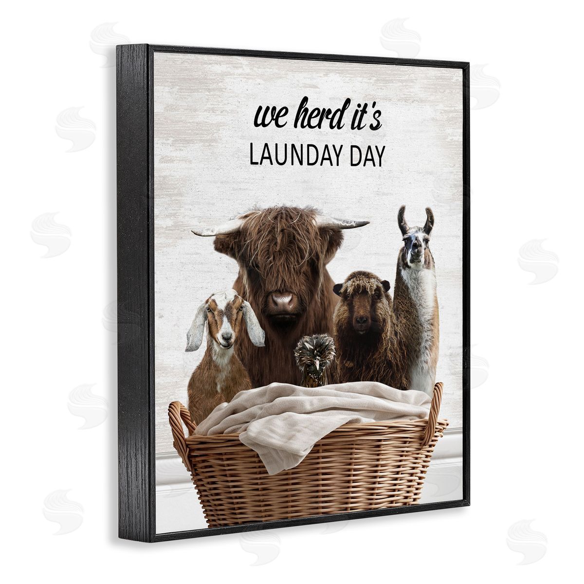 Herd It's Laundry Day Animals Black Frame Print Wall Art, Home Decor by Lettered and Lined