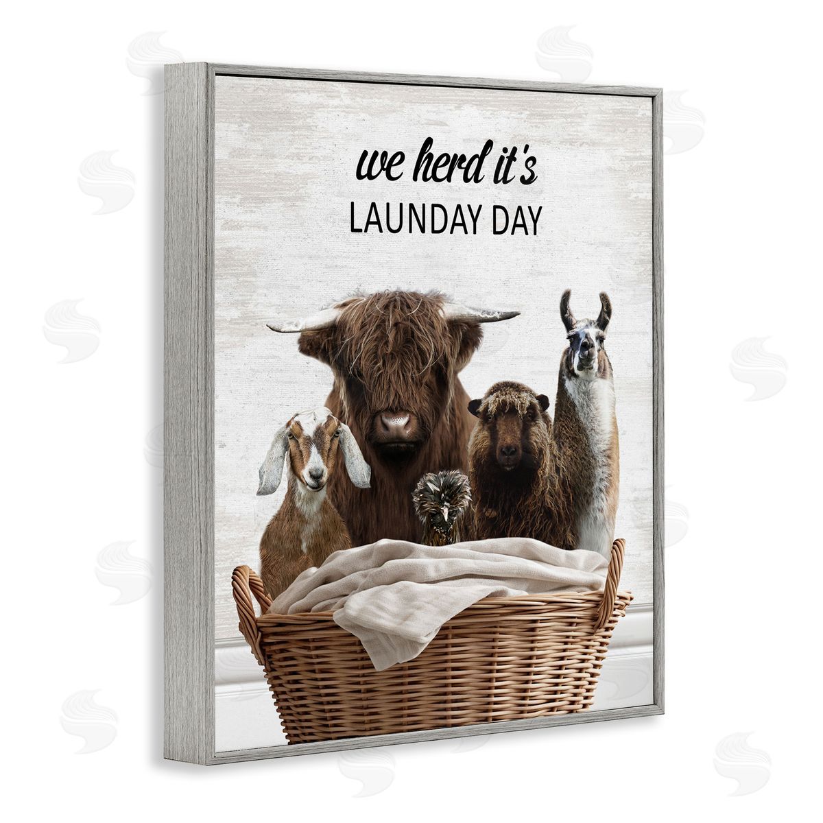 Herd It's Laundry Day Animals Grey Frame Print Wall Art, Home Decor by Lettered and Lined