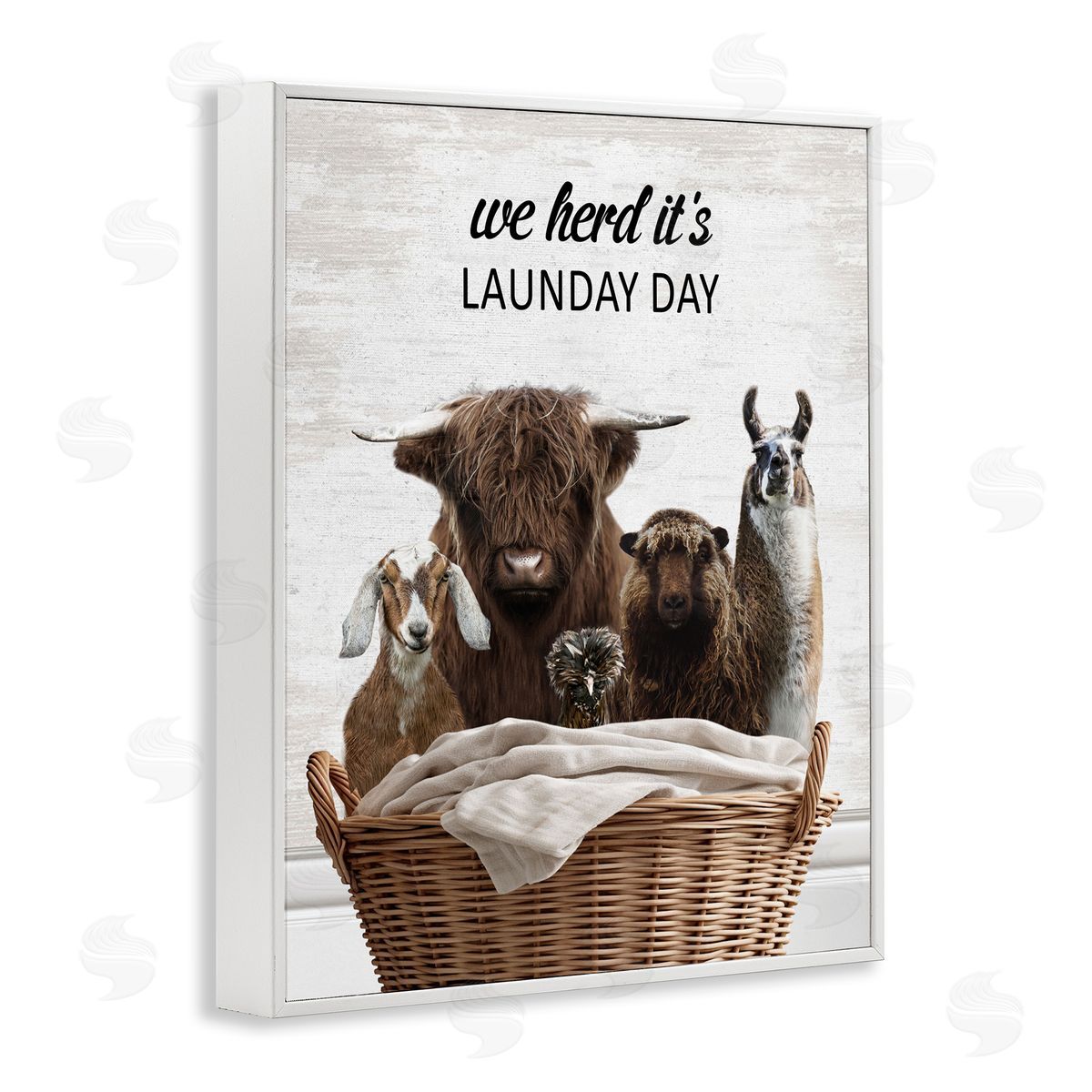Herd It's Laundry Day Animals White Frame Print Wall Art, Home Decor by Lettered and Lined