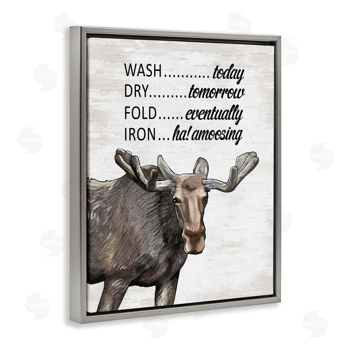 Funny No Ironing Laundry Grey Floating Frame Canvas Wall Art, Home Decor by Lettered and Lined