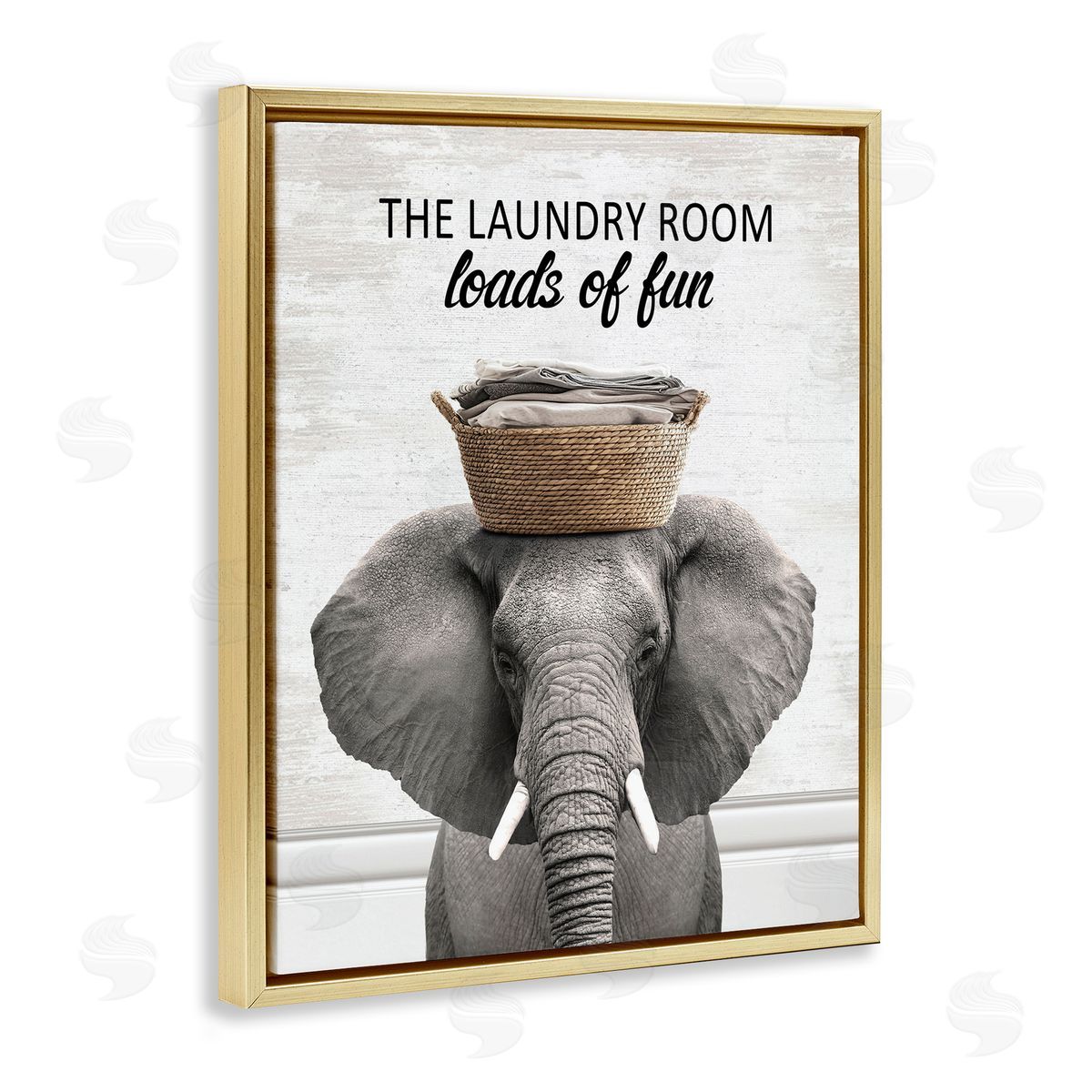 Loads Of Fun Laundry Elephant Gold Floating Frame Canvas Wall Art, Home Decor by Lettered and Lined