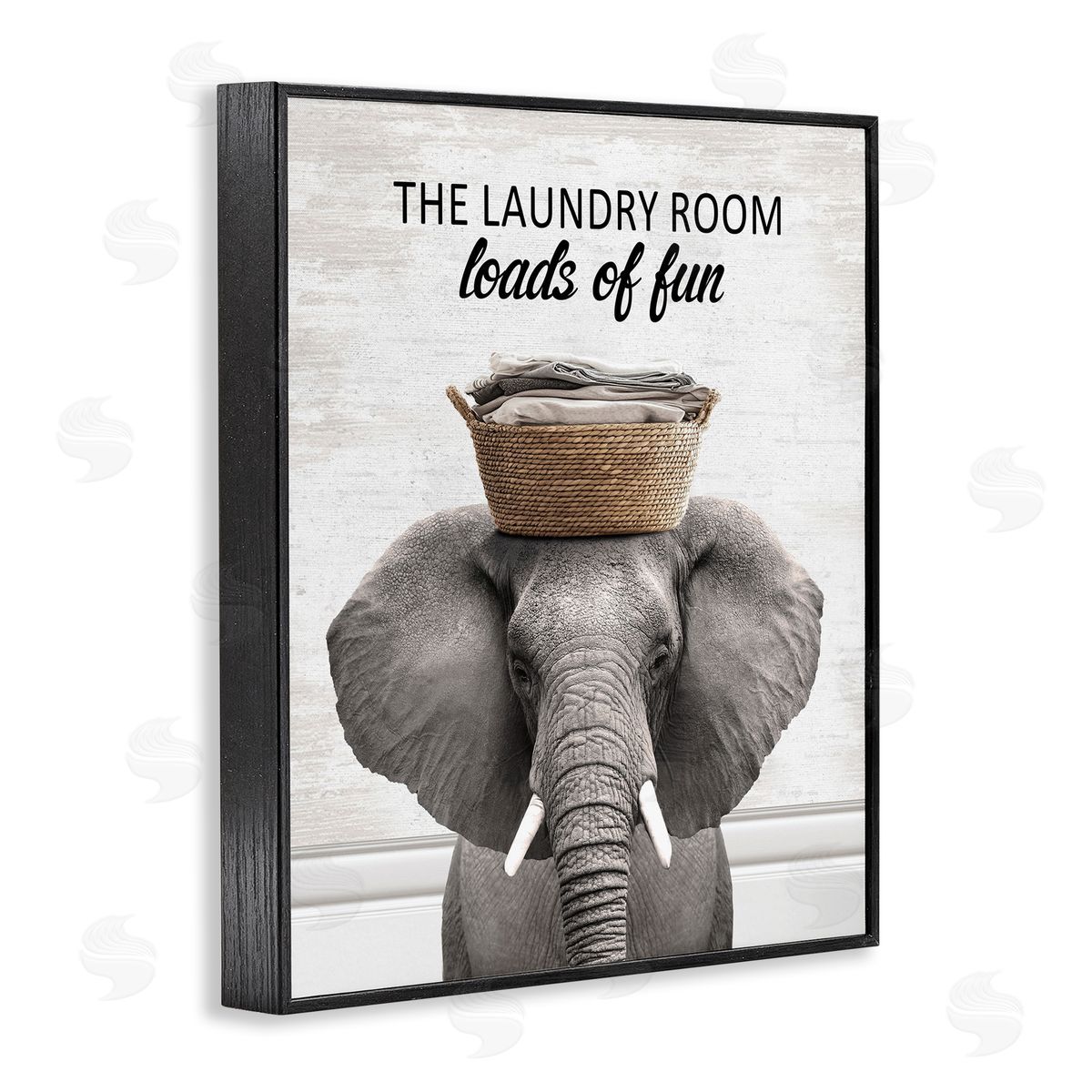 Loads Of Fun Laundry Elephant Black Frame Print Wall Art, Home Decor by Lettered and Lined
