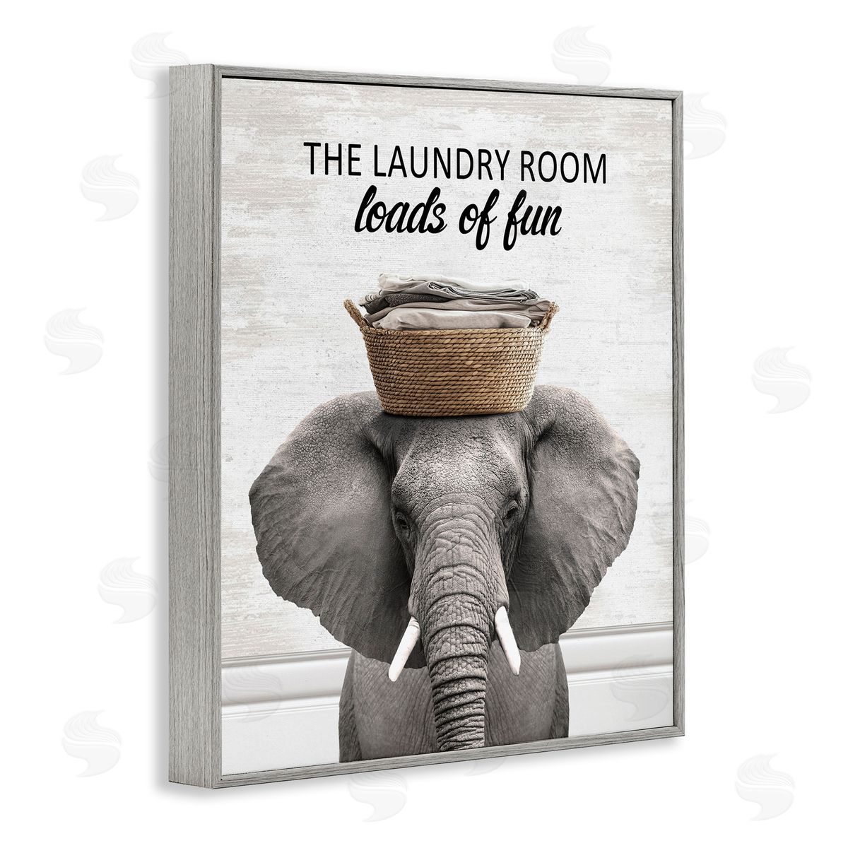 Loads Of Fun Laundry Elephant Grey Frame Print Wall Art, Home Decor by Lettered and Lined