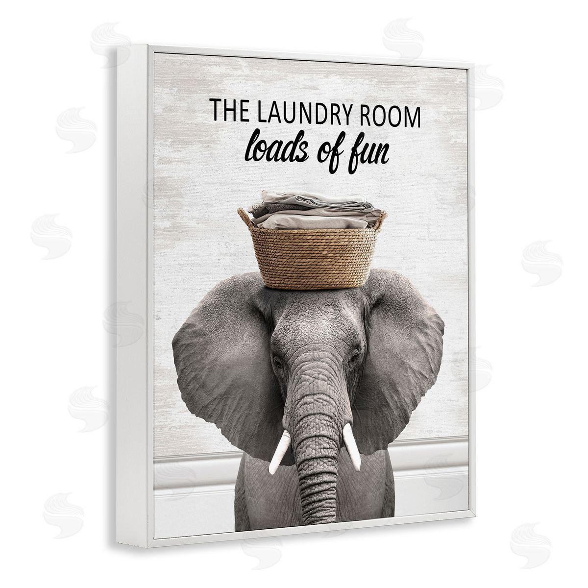Loads Of Fun Laundry Elephant White Frame Print Wall Art, Home Decor by Lettered and Lined