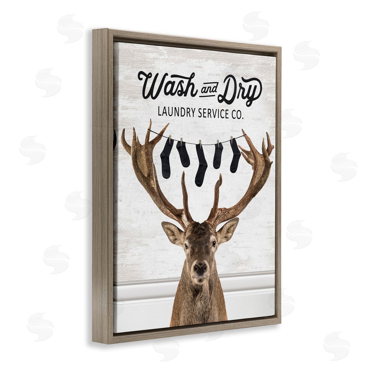 Vintage Laundry Elk Clothesline Brown Floating Frame Canvas Wall Art, Home Decor by Lettered and Lined