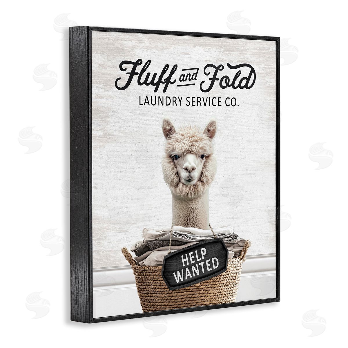 Fluff & Fold Laundry Alpaca Black Frame Print Wall Art, Home Decor by Lettered and Lined
