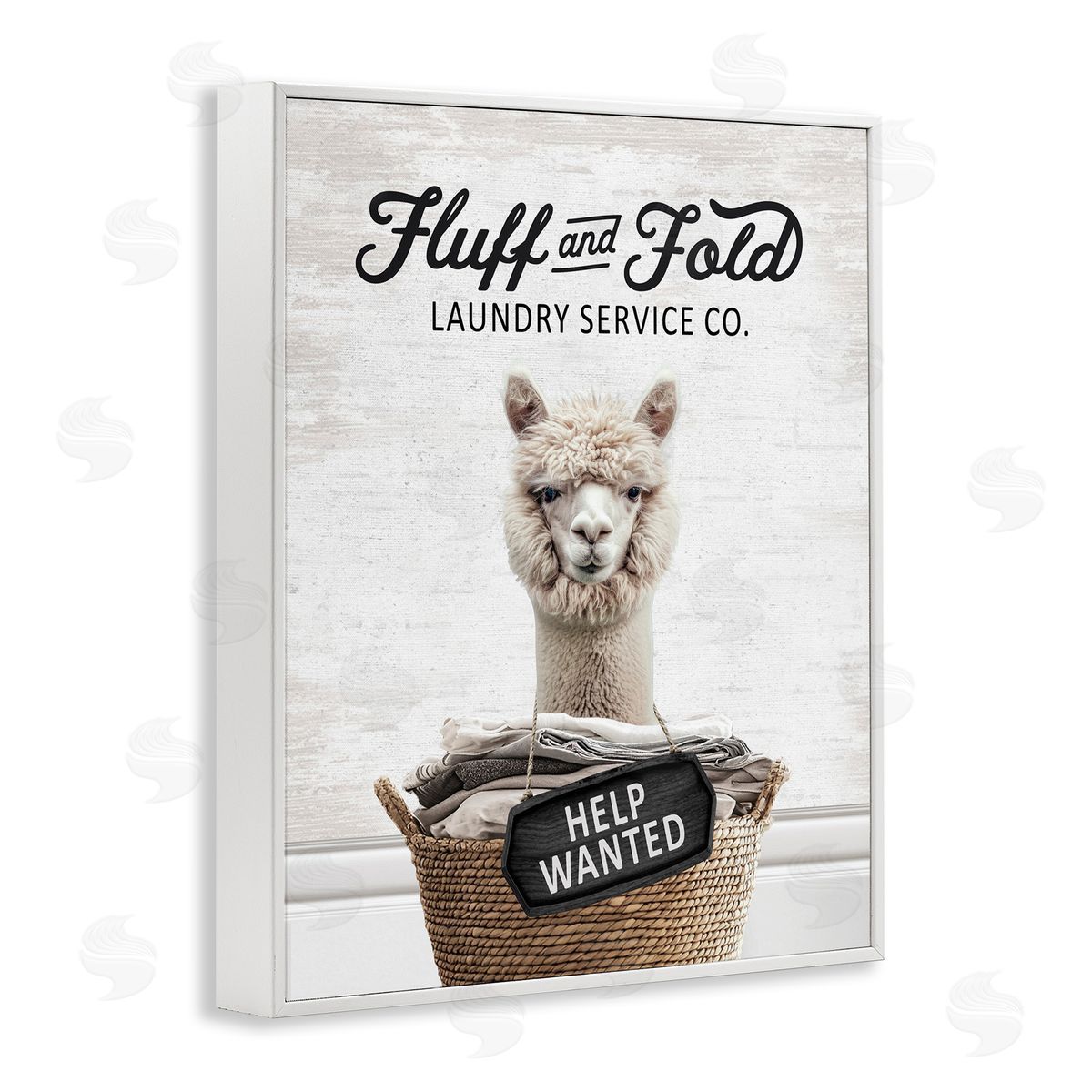 Fluff & Fold Laundry Alpaca White Frame Print Wall Art, Home Decor by Lettered and Lined
