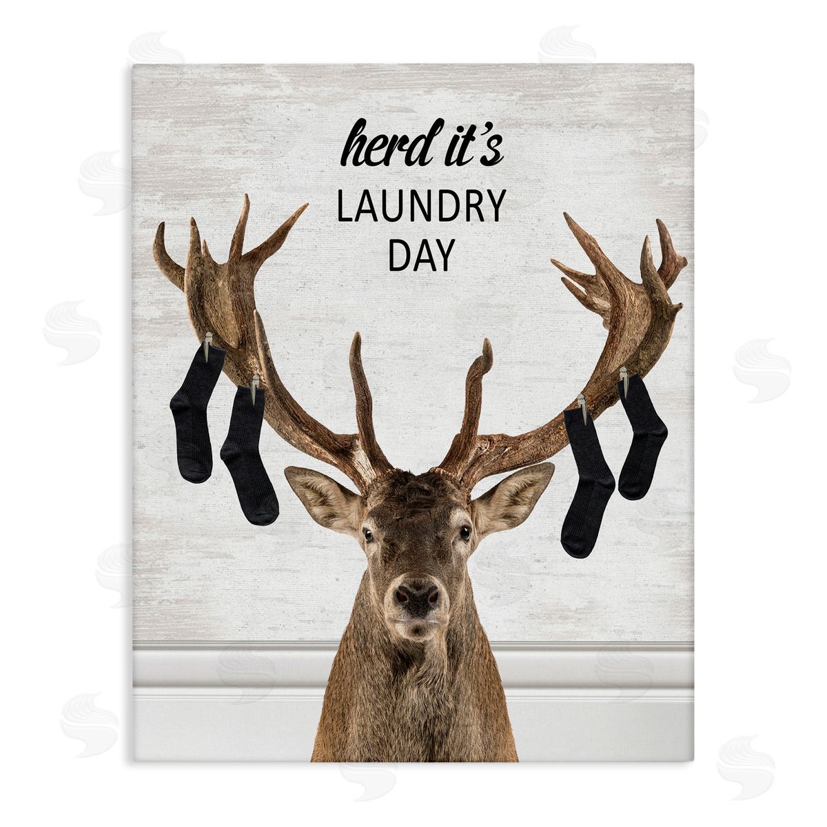 Laundry Elk with Hanging Socks Canvas Wall Art, Home Decor by Lettered and Lined