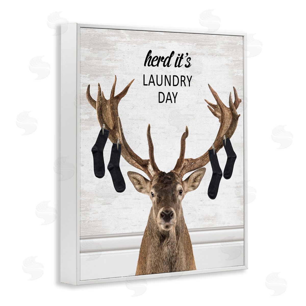 Laundry Elk with Hanging Socks White Frame Print Wall Art, Home Decor by Lettered and Lined